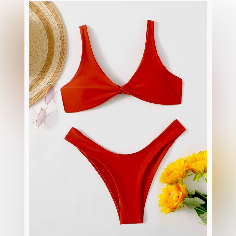 Red Twist Front Thong Bikini
